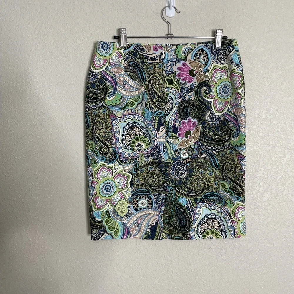 Talbots Green Purple Floral Paisley Skirt 4 Petite